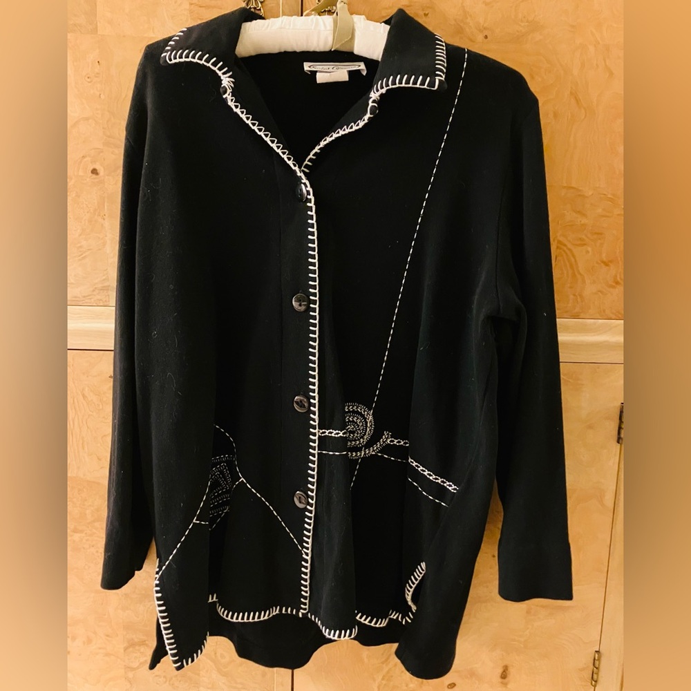 Saint Germain Women’s Black White Cardigan Jacket Size L Vintage